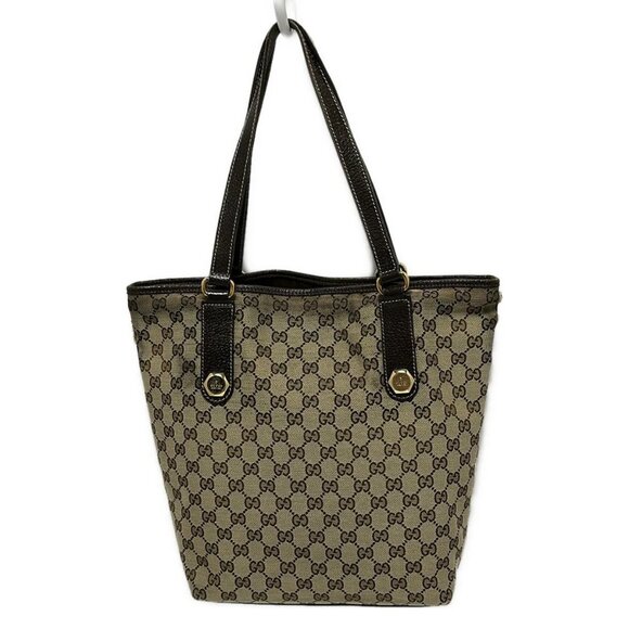 Auth GUCCI Charmy/GG 153009 Beige Dark Brown Jacquard Leather - Tote Bag - Picture 3 of 11